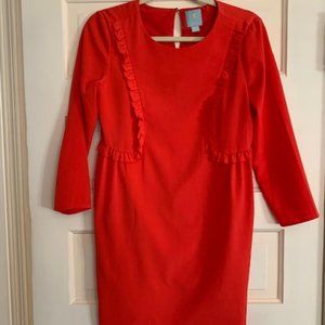 CeCe Red Dress with Ruffles, Quarter Length Sleeves, 4 Petite